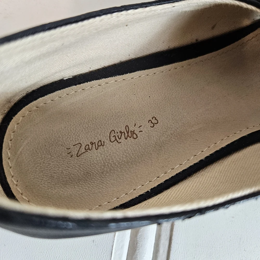 Zara Kids Ballet Flats Girls 33 1.5 Oversized Bow Balletcore Dress Shoes Black